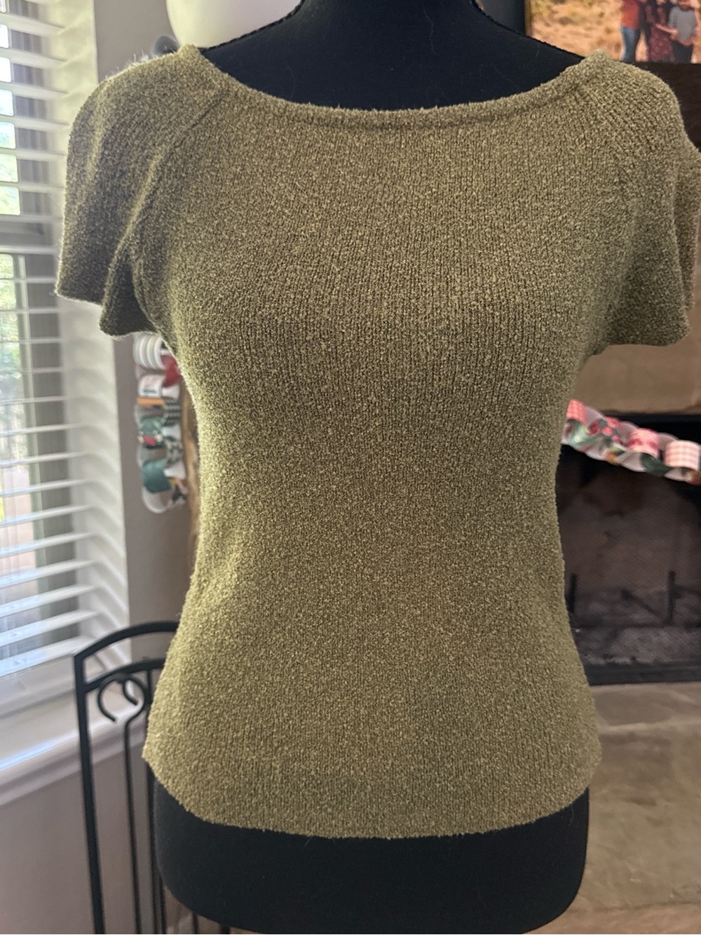 Olive Short-Sleeve Knit Women's Top